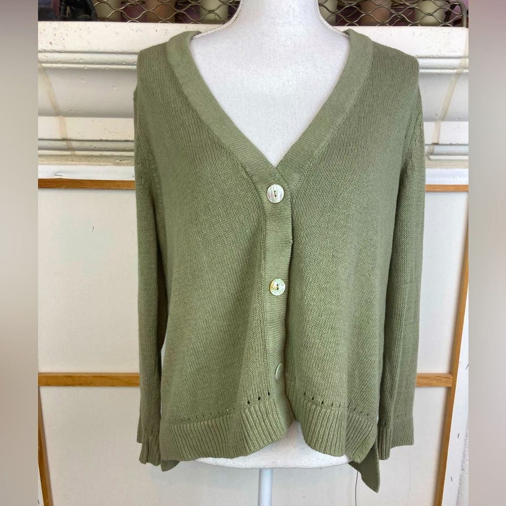 Chico's Sage Green Cardigan Sweater Linen Cotton blend